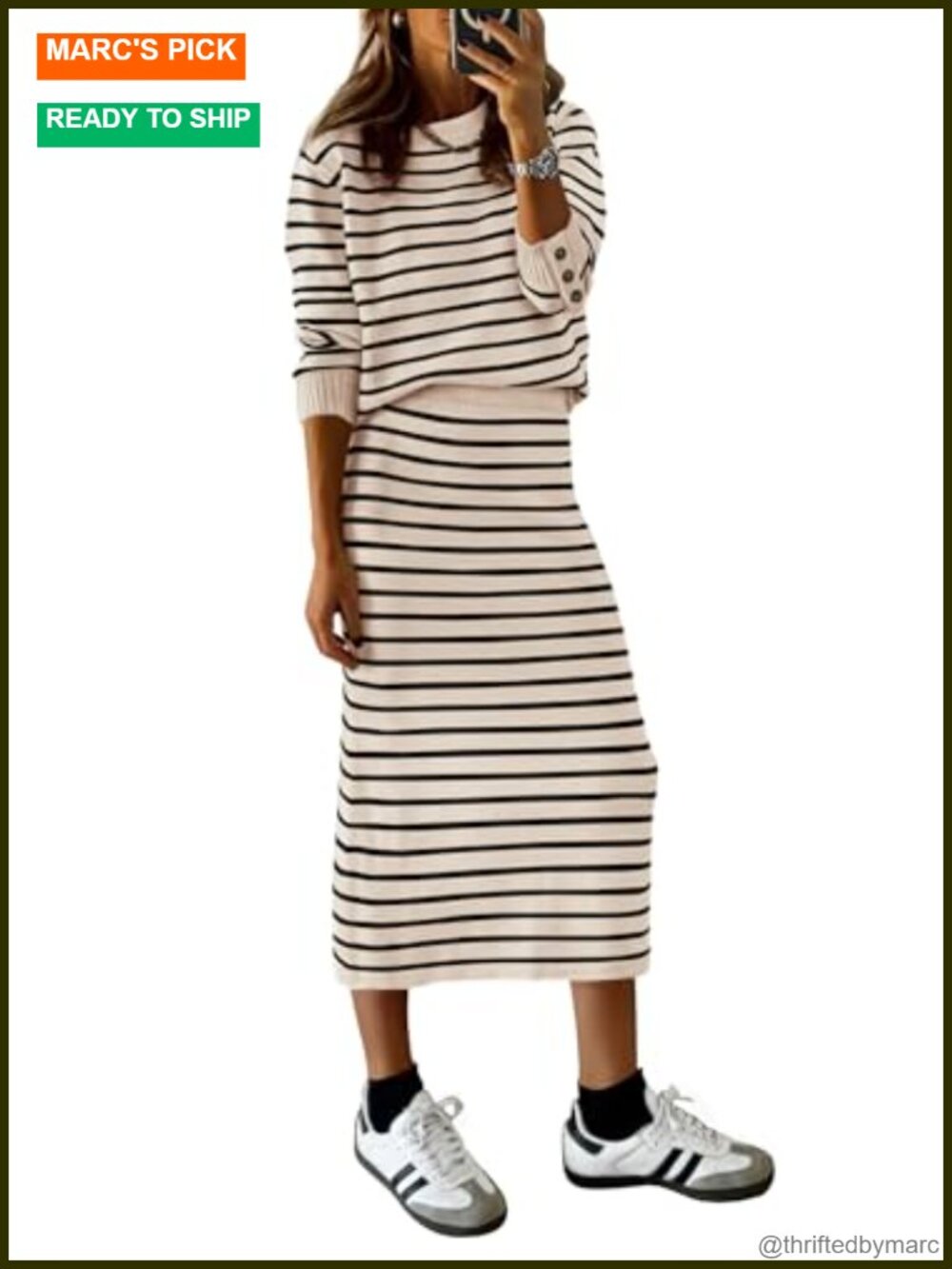 Women's Striped Sweater and Skirt 2 Piece Matching Lounge Set
